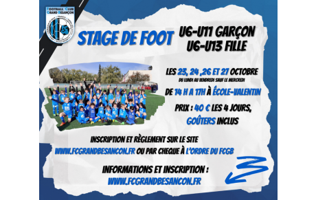 Stage Octobre U6-U11G / U6-U13 F