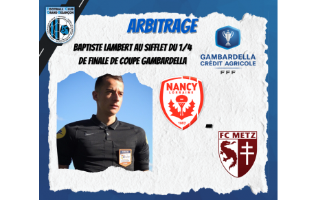 Baptiste Lambert au sifflet d'un 1/4 de finale de Gambardella